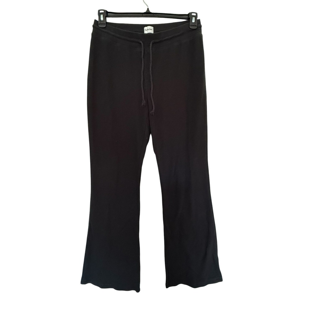 Sunday Best Waffle Knit Flare Pants Women Size L Black Thermal Lounge Drawstring
